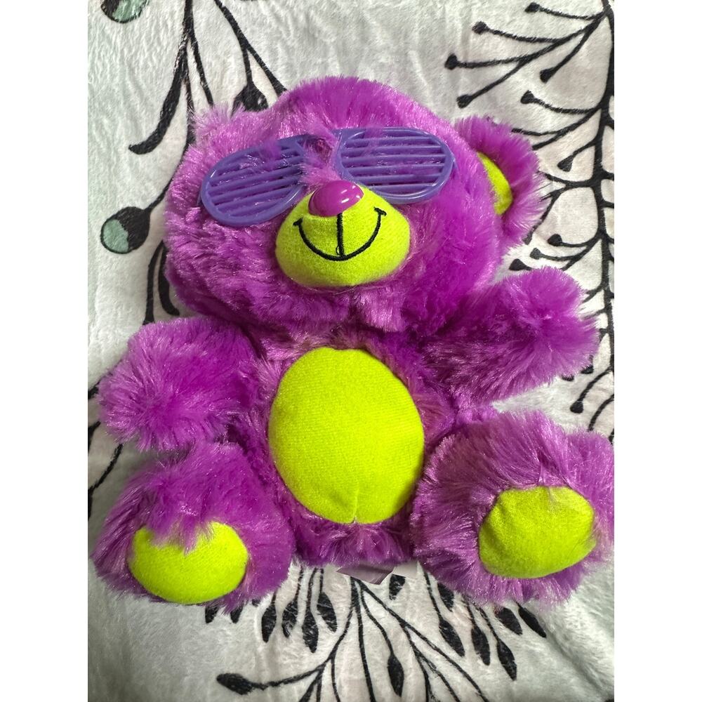 Peek-A-Boo Toys Lovie Bear Purple/Green with Purple Glasses 7" Plushie VTG 2015